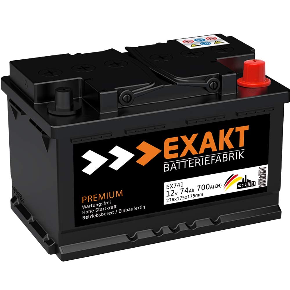 EXAKT Autobatterie 12V 74Ah Starterbatterie PKW KFZ Auto Batterie (74Ah) von Exakt