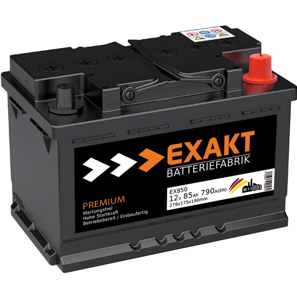 EXAKT Autobatterie 12V 85Ah Starterbatterie PKW KFZ Auto Batterie wartungsfrei statt 74Ah 75Ah 77Ah 80Ah von Exakt