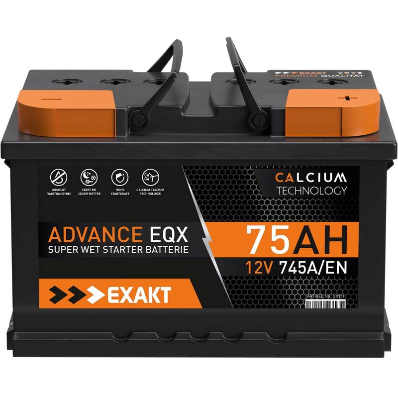 EXAKT Autobatterie 75Ah 12V Starterbatterie PKW KFZ Auto Batterie ersetzt 72Ah 74Ah 77Ah 80Ah von Exakt