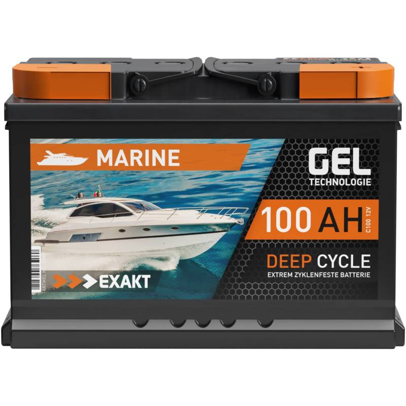 EXAKT GEL Batterie 12V 100Ah Bootsbatterie Marine Schiff Versorgung Solarbatterie Gelbatterie Wohnmobil Batterie Gel Akku ersetzt 80Ah 90Ah von Exakt