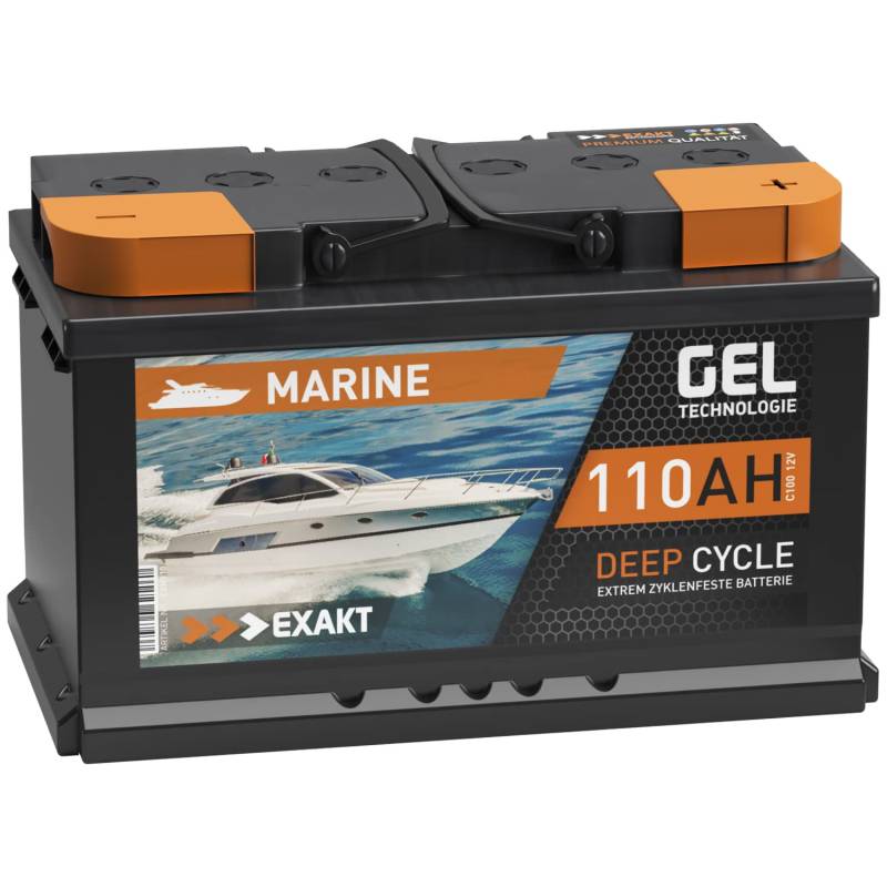 EXAKT GEL Batterie 12V 110Ah Bootsbatterie Marine Schiff Versorgung Solarbatterie Gelbatterie Gel Akku ersetzt 100Ah von Exakt