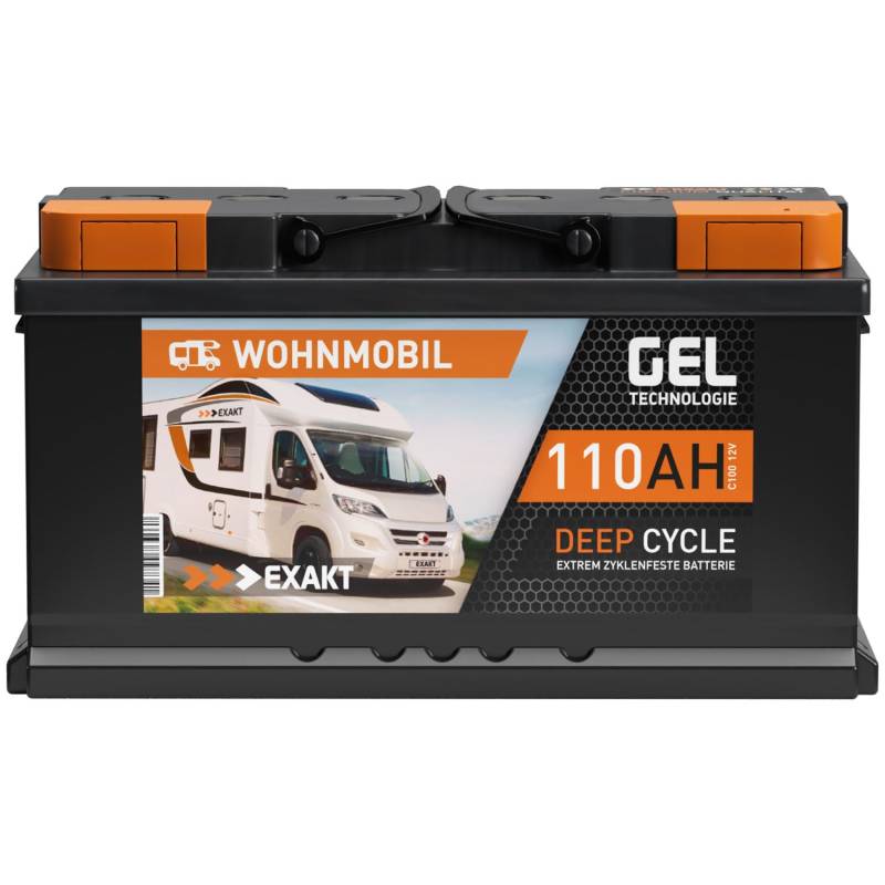 EXAKT GEL Batterie 12V 110Ah Wohnmobil Batterie Solarbatterie Versorgung Gelbatterie Gel Akku ersetzt 100Ah von Exakt