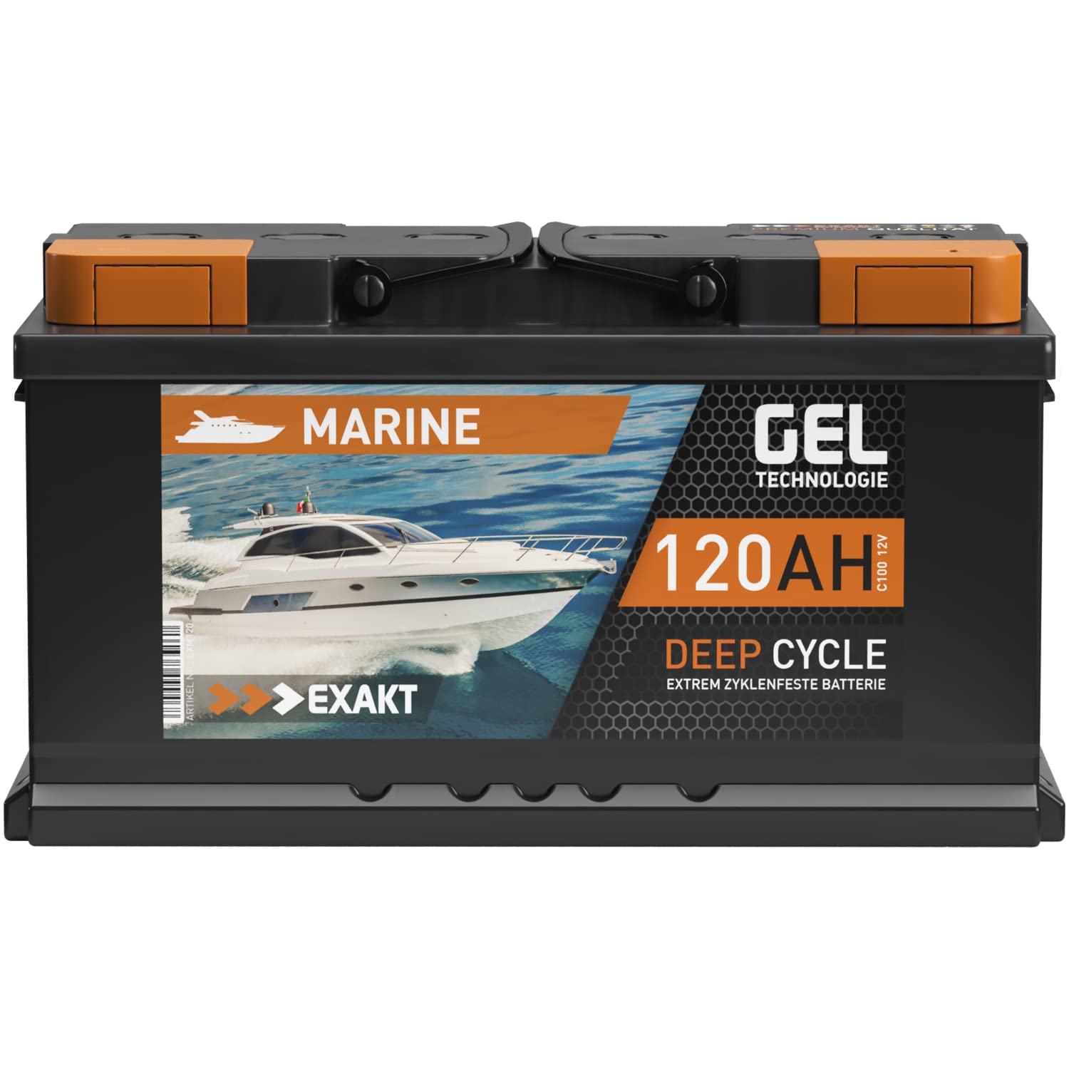 EXAKT GEL Batterie 12V 120Ah Bootsbatterie Marine Schiff Versorgung Solarbatterie Gelbatterie Gel Akku ersetzt 100Ah 110Ah von Exakt
