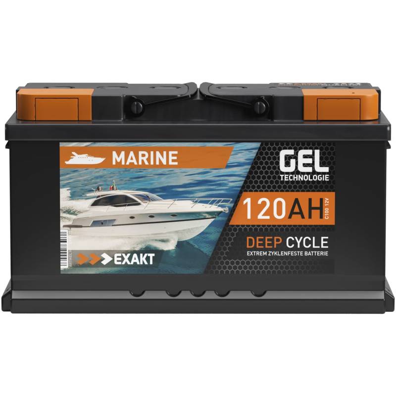 EXAKT GEL Batterie 12V 120Ah Bootsbatterie Marine Schiff Versorgung Solarbatterie Gelbatterie Wohnmobil Batterie Gel Akku ersetzt 100Ah 110Ah von Exakt