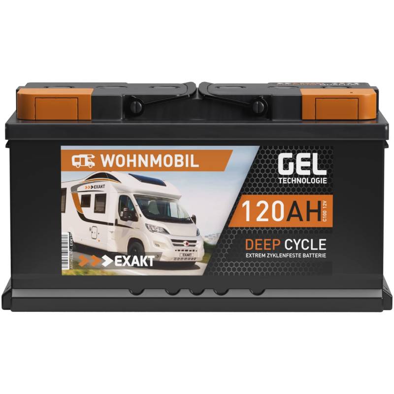 EXAKT GEL Batterie 12V 120Ah Wohnmobil Batterie Solarbatterie Versorgung Bootsbatterie Gelbatterie Gel Akku ersetzt 100Ah 110Ah von Exakt