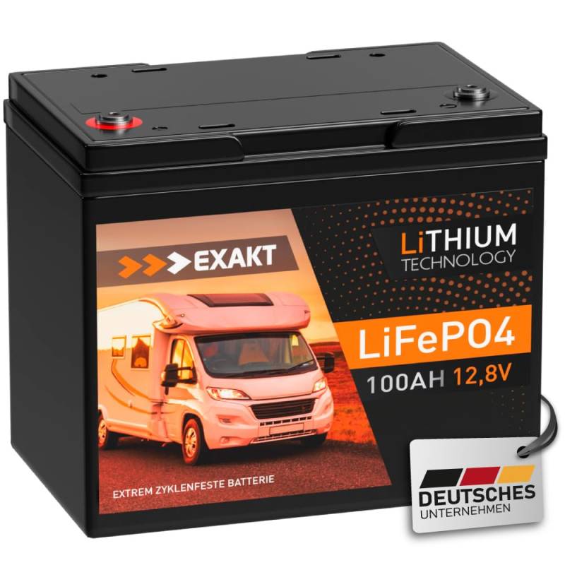 EXAKT LiFePO4 100Ah 12V inkl. BMS Lithium Batterie Solarbatterie Akku Wohnmobil Solar Bootsbatterie USV von Exakt