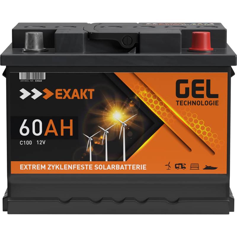 GEL Batterie 60Ah 12V Solarbatterie Wohnmobil Boot Versorgungsbatterie Solar Akku ersetzt 70Ah 80Ah von Exakt