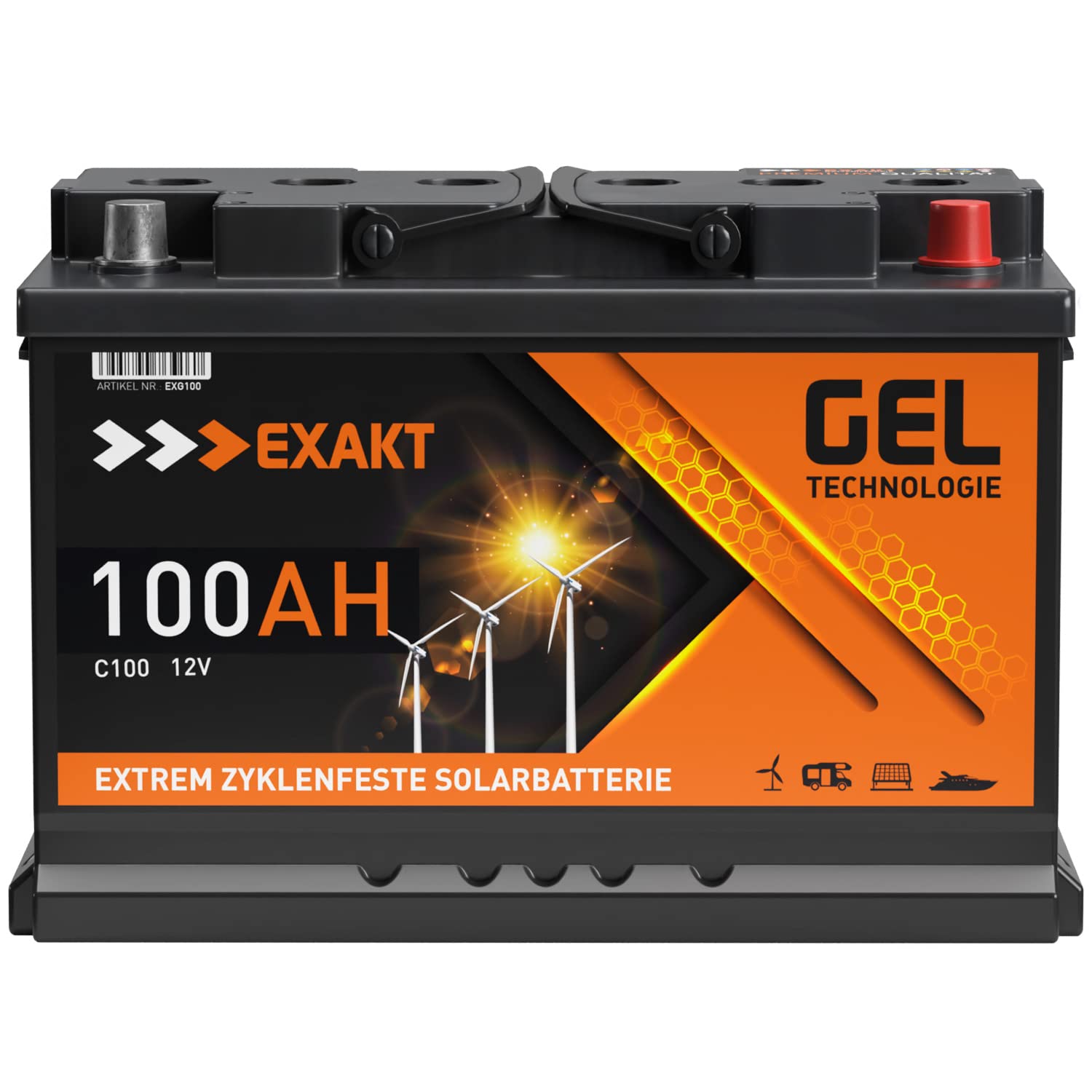 GEL Batterie Solar Wohnmobil Boot Versorgungsbatterie Akku 70Ah - 100Ah (100AH 12V) von Exakt