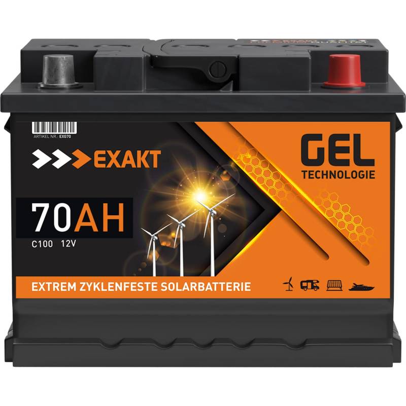 GEL Batterie Solar Wohnmobil Boot Versorgungsbatterie Akku 70Ah - 100Ah (70AH 12V) von Exakt