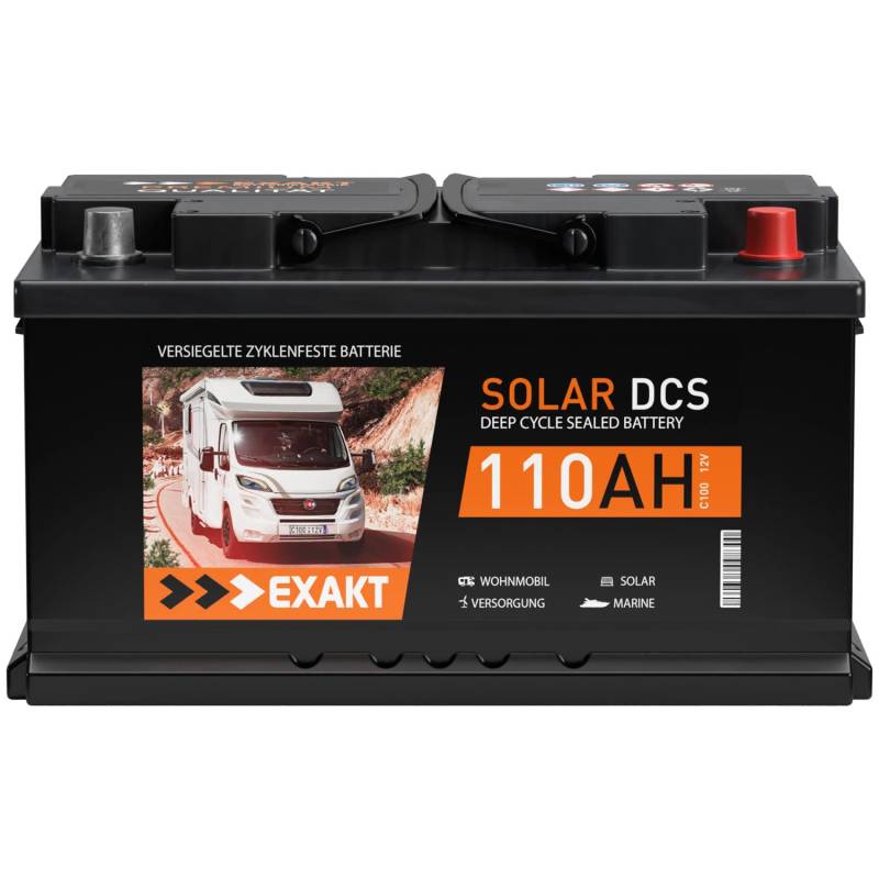 Solarbatterie 12V 110Ah EXAKT DCS Wohnmobilbatterie Bootsbatterie Solar Batterie verschlossen SMF wartungsfrei ersetzt 100Ah 105Ah von Exakt