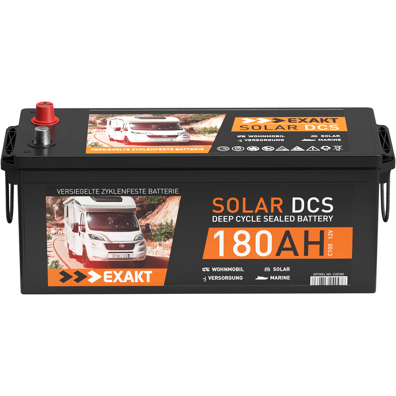 Solarbatterie 12V 180Ah EXAKT DCS Wohnmobil Versorgung Boot Solar Batterie von Exakt