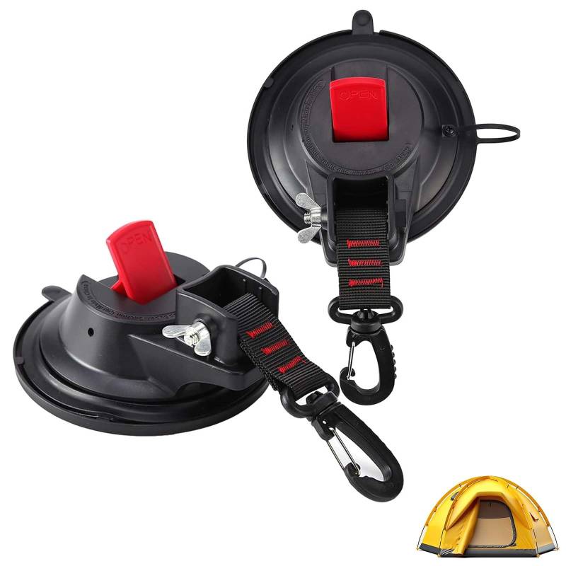 2 Stück Suction Cup Camping, Saugnapf Befestigung Haken, Saughaken Extra Stark, Multifunctional Suction Cup Anchor, Geeignet Für Camping, Wohnmobil, Heimzelt, Autovorzelt von Exbrith