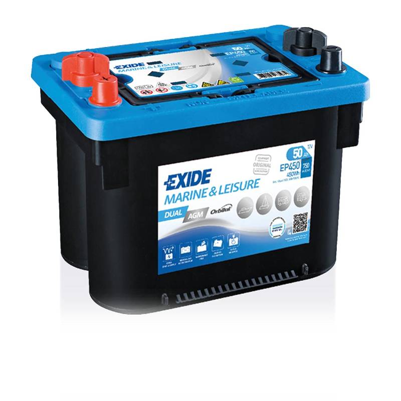 Exide EP450 Dual AGM Starter-Batterie und Versorgungsbatterie 12V 50Ah 450Wh 750A von Exide