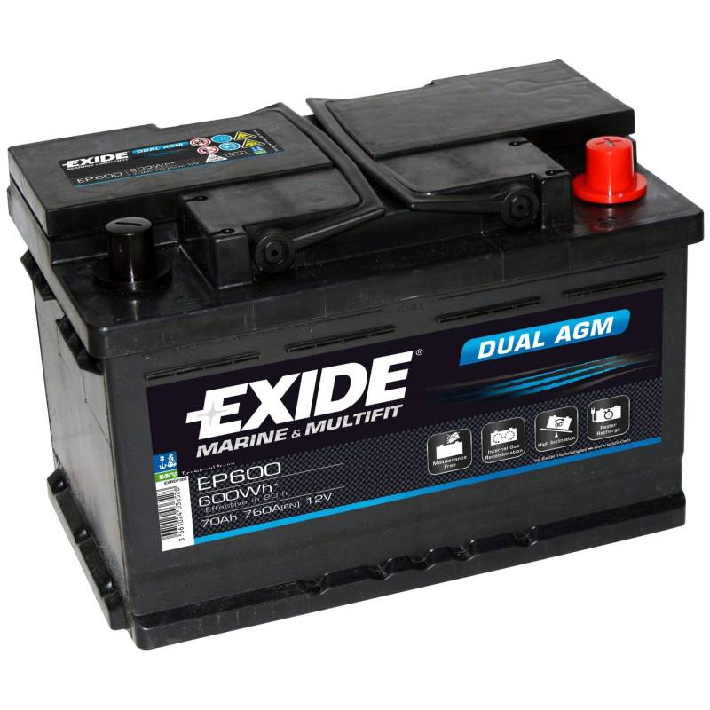 Exide EP600 Dual AGM Starter-Batterie und Versorgungsbatterie 12V 70Ah 600Wh 760A von Exide