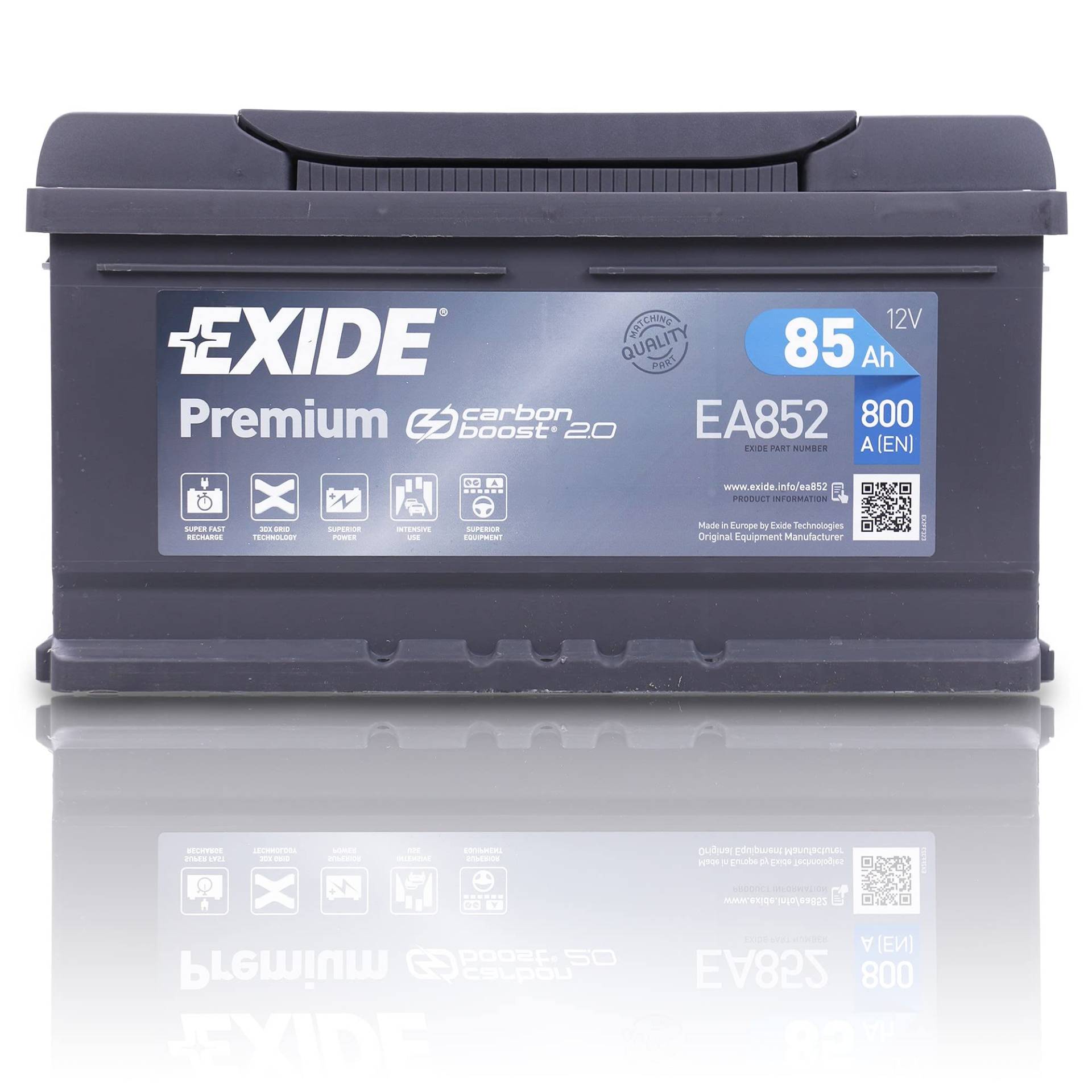EXIDE Premium Carbon Boost EA852 85Ah 12V 800A Autobatterie (Neues Modell) von Exide