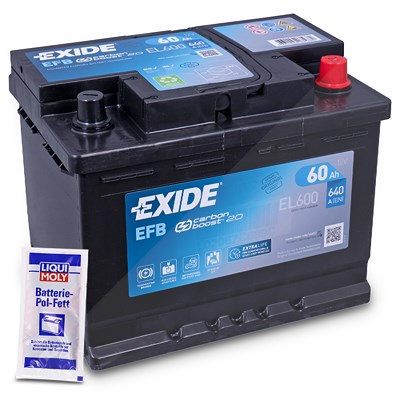 Exide EL600 EFB Starterbatterie 60Ah 640A + 10g Batterie-Pol-Fett [Hersteller-Nr. EL600] für Abarth, Alfa Romeo, Alpina, Audi, Austin, Bentley, BMW, C von Exide