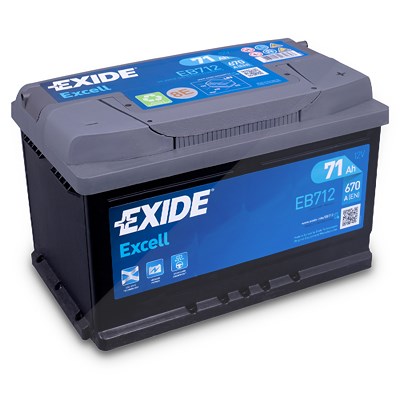 Exide Excell EB712 Starterbatterie 71Ah 670A [Hersteller-Nr. EB712] für Alfa Romeo, Audi, Austin, Bentley, BMW, Cadillac, Chevrolet, Citroën, Ferrari, von Exide