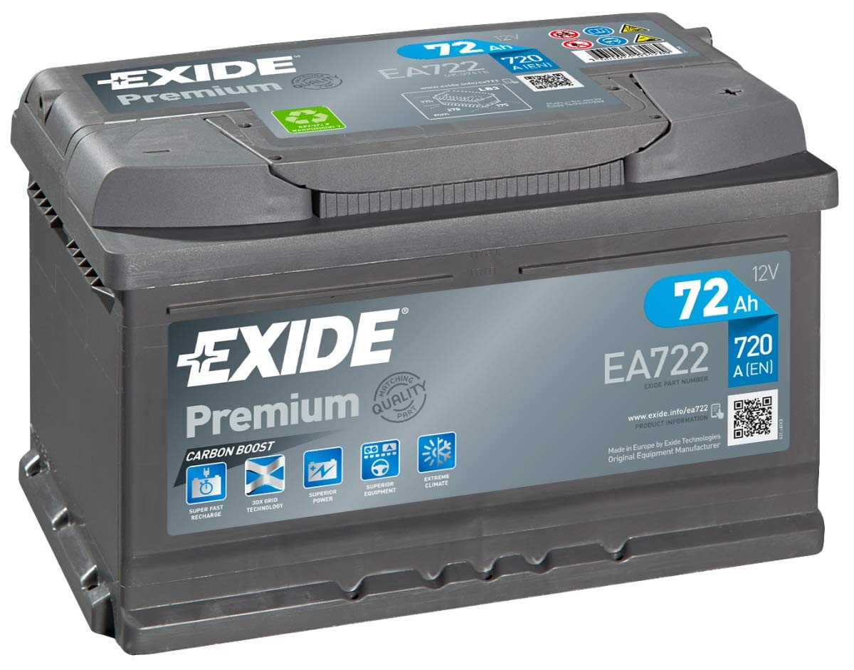 Exide Premium EA722 Typ 100/096 Autobatterie, 12 V, 72 Ah, 720 A, 4 Jahre Garantie (bitte vor dem Kauf die Größe überprüfen) von Exide