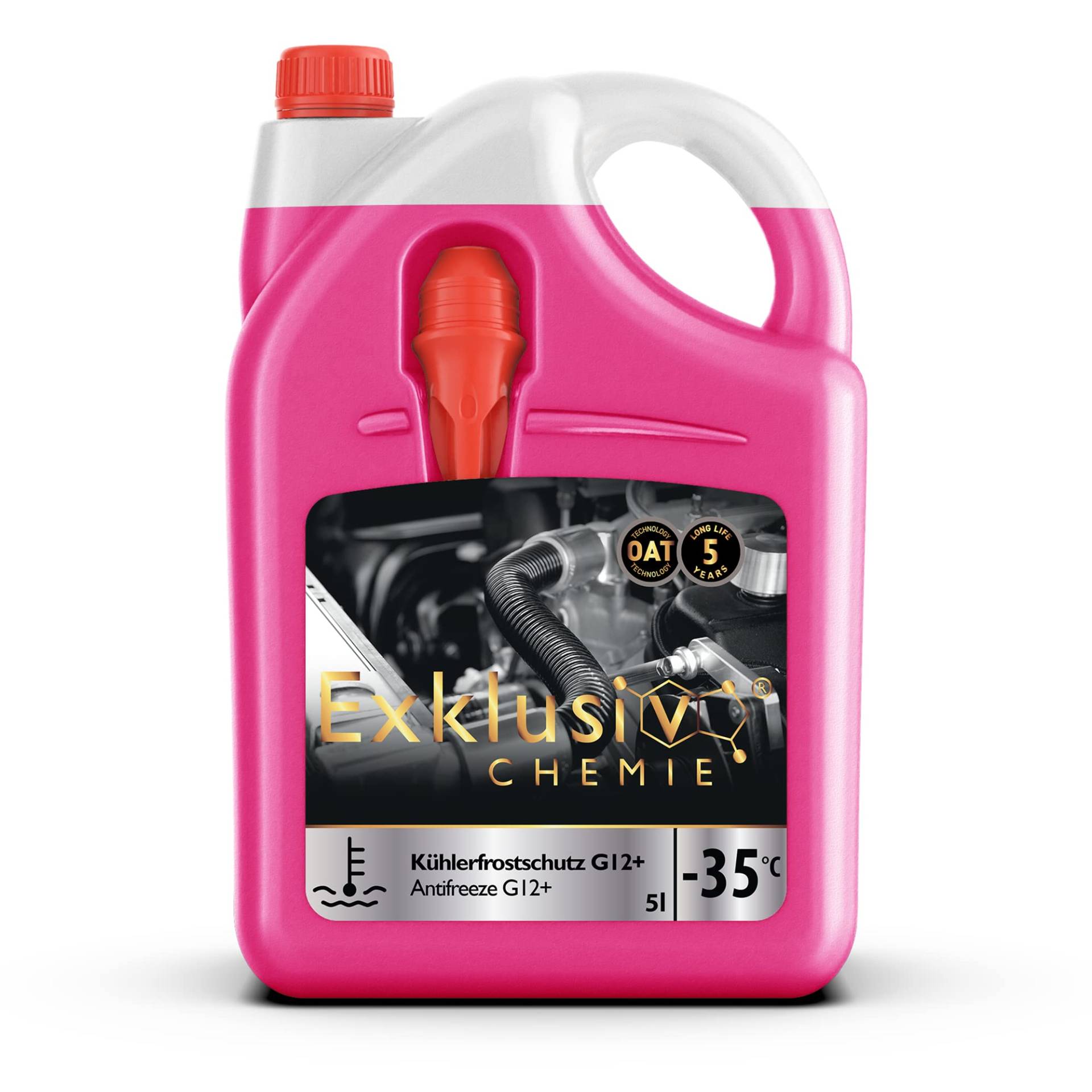 Exklusiv Chemie NEU 5 Liter G12+ Kühlerfrostschutz 5 Jahre bis -35° | Kühlflüssigkeit Auto | G12 Kühlmittel Auto | Gebrauchsfertig | Langlebiger Schutz von Motorteilen von Exklusiv Chemie