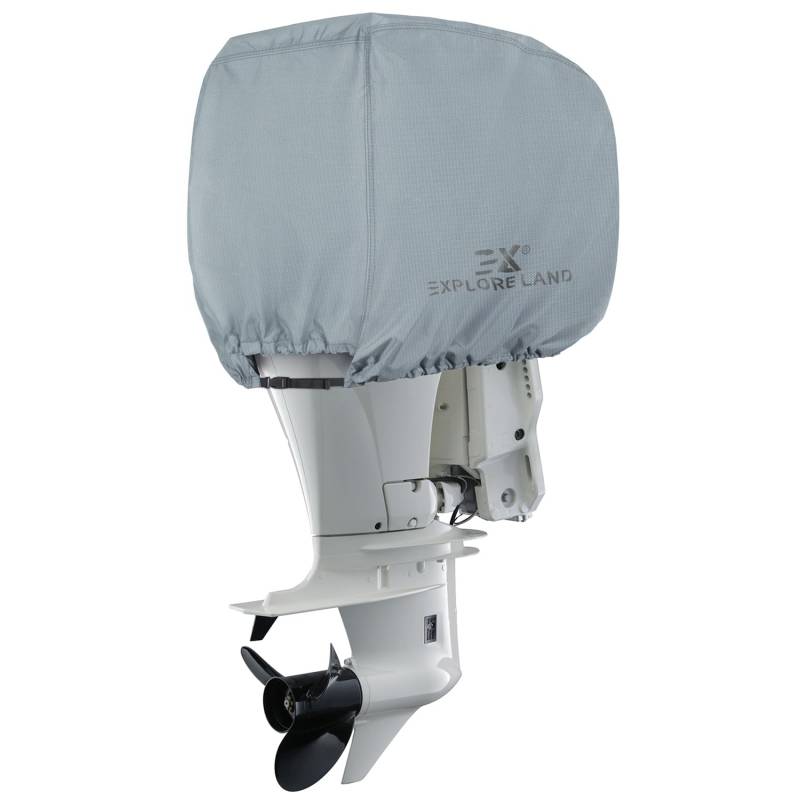 Explore Land Außenbordmotor-Abdeckung, wasserdicht, 600D, strapazierfähig, für Motorräder bis 25 PS, grau von Explore Land