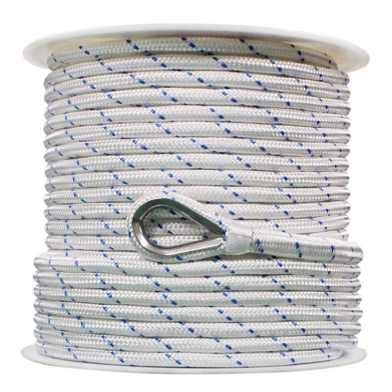Extreme Max 3006.2514 BoatTector Double Braid Nylon Anchor Line with Thimble - 1/2" x 150', White w/Blue Tracer von Extreme Max