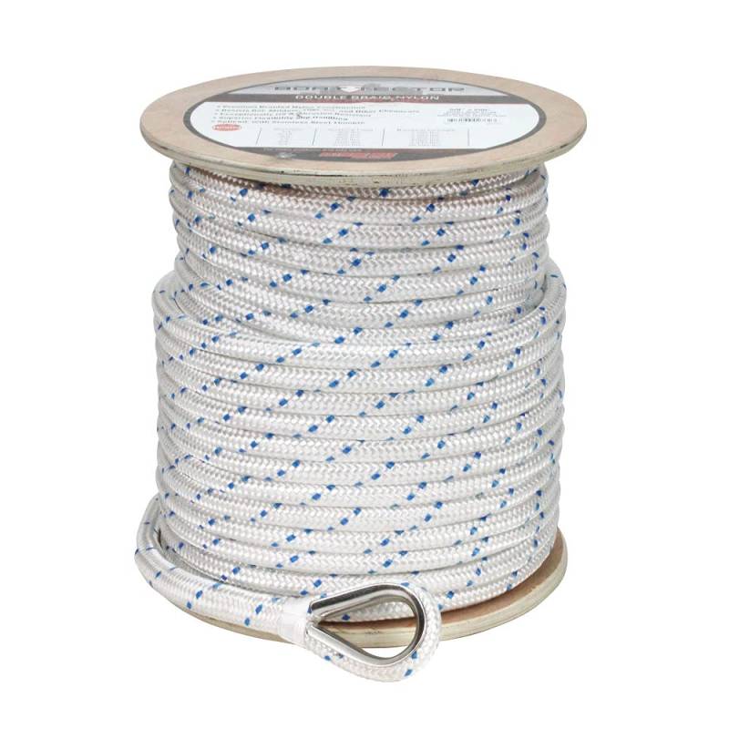 Extreme Max 3006.2535 BoatTector Double Braid Nylon Anchor Line with Thimble - 5/8" x 250', White w/Blue Tracer von Extreme Max