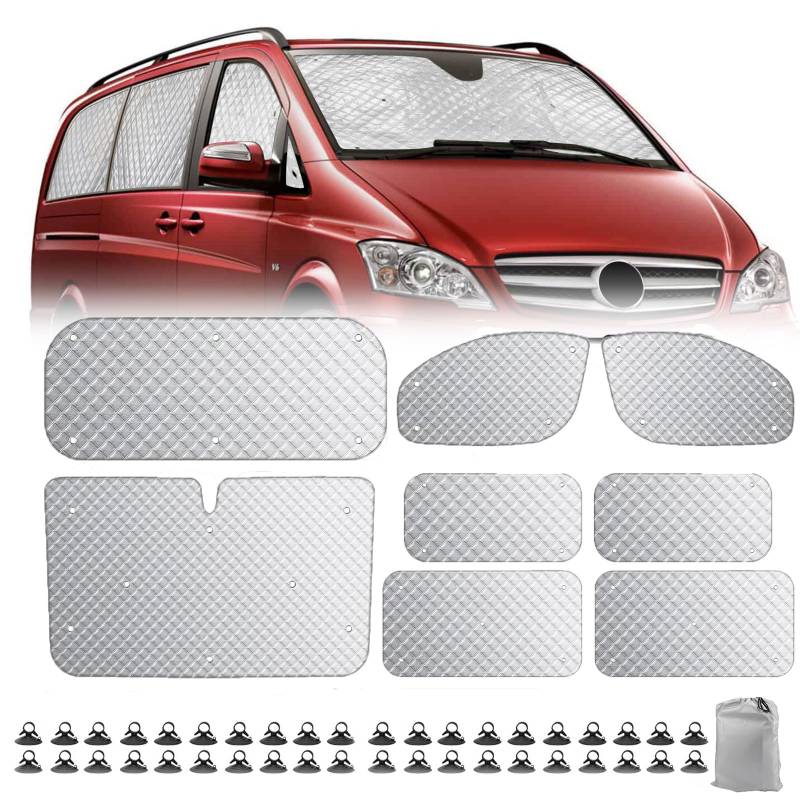 Thermomatte Fahrerhaus Innen für Ford Transit Custom LWB 2012-2024, 8 Stück Sonnenschutz Frontscheibe Innen Verdunkelung Auto Windschutzscheiben Frontscheibenabdeckung Thermorollo Set von Eysbiy