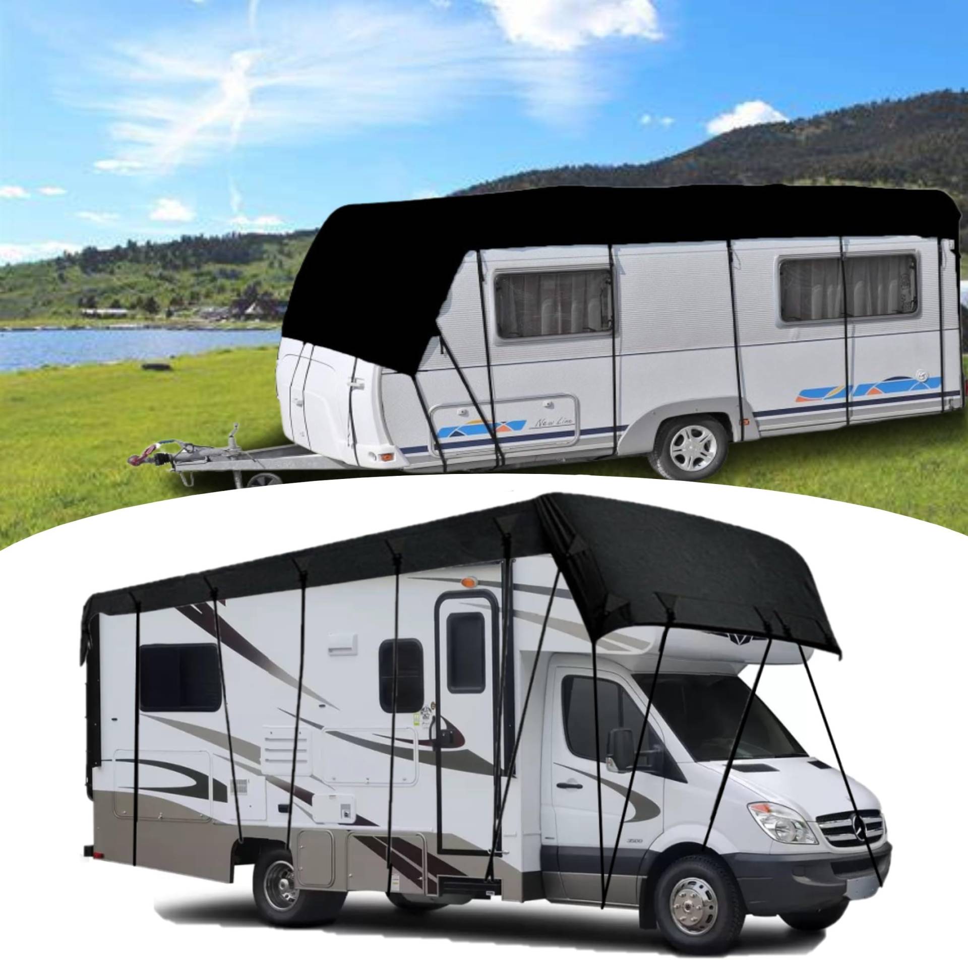 Wohnmobil Schutzhülle, 7,5 x 3 m /295,27 "x 118,11" 210D Oxford-Stoff Wohnwagen Schutzdach Abdeckung Wasserdicht Winddicht Regenfest Sonnenbeständig Wohnwagen Abdeckplane Wohnmobil Dachschutzplane von Eysbiy