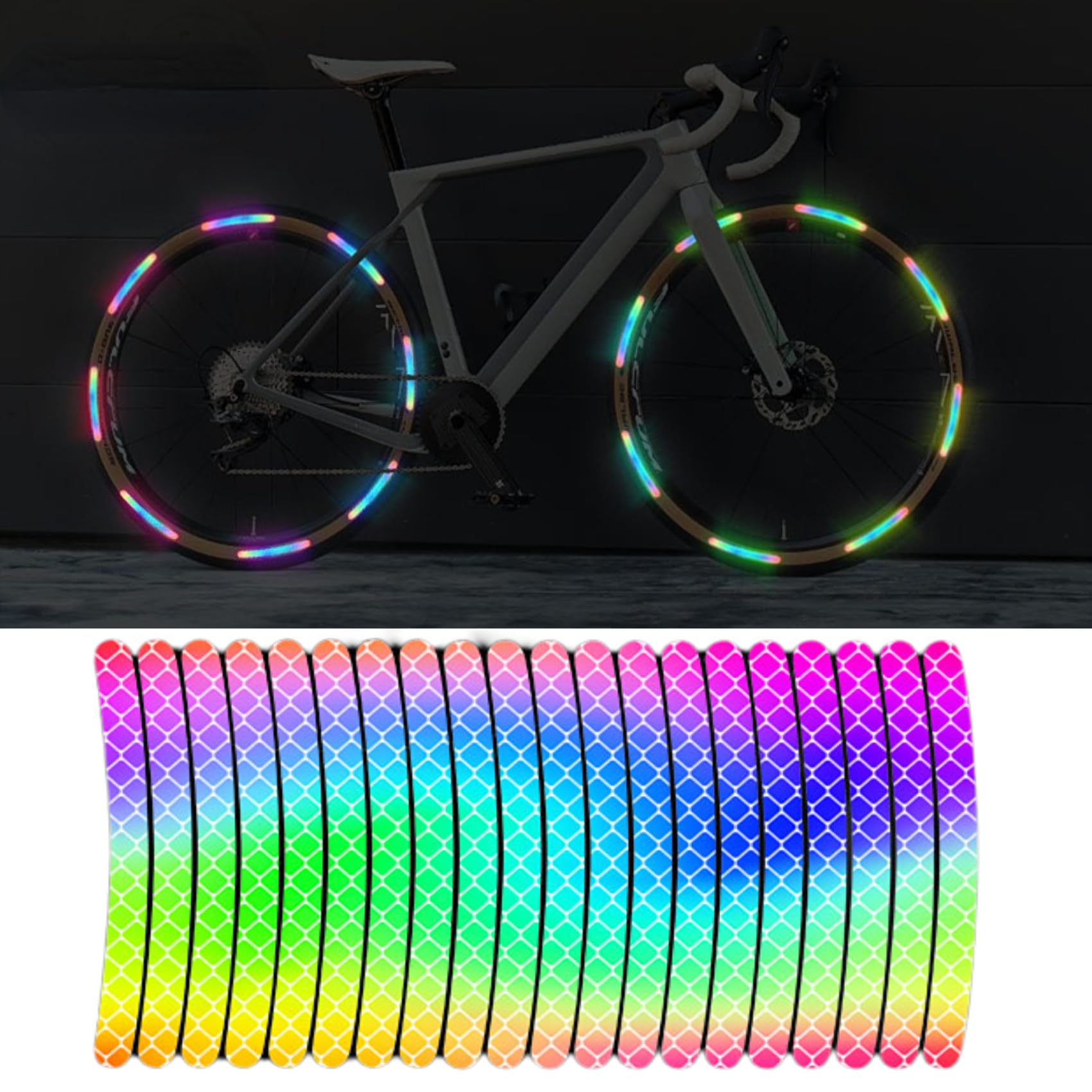 Ezweiji 20pcs Reflektierende Felgenstreifen Aufkleber für Auto Motorrad Räder Fahrrad, Nacht Sicherheit Dekoration Streifen Universal Anti-Scratch Reflektierende Felgen Aufkleber (Bunt) von Ezweiji