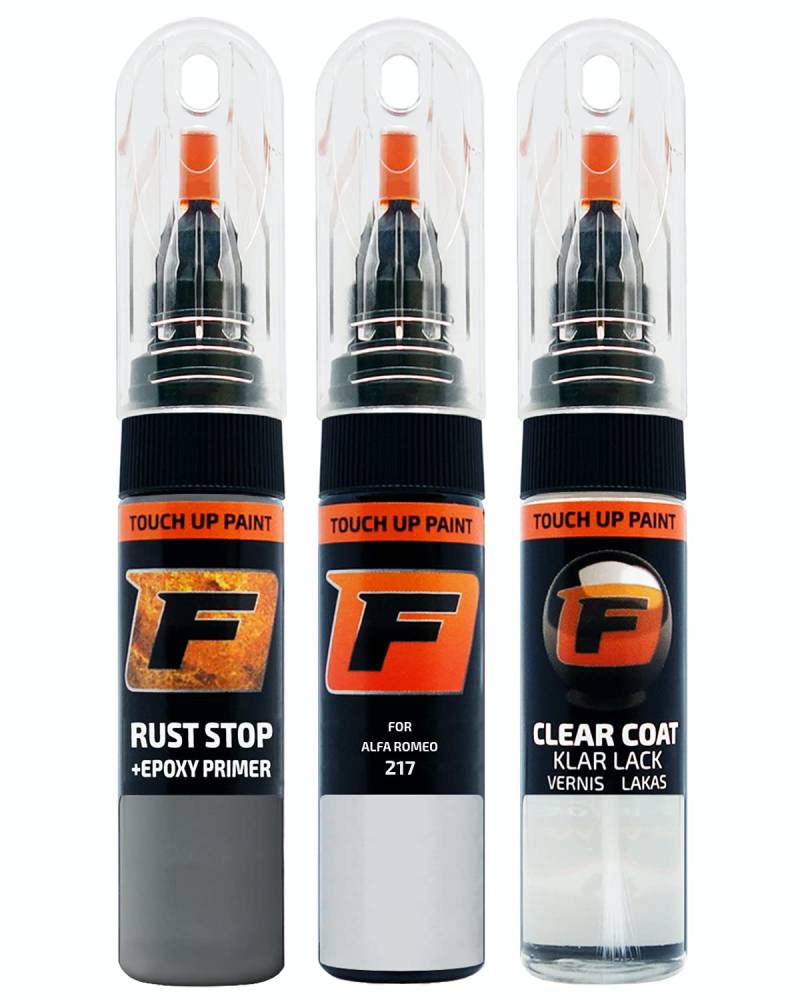 FIRANTO Lackstift Autolack Reparaturset für Alfa Romeo 217 Bianco Alfa - 3-in-1 Autolack Kratzer Reparaturstift 15ml Grundierung, Klarlack von F FIRANTO