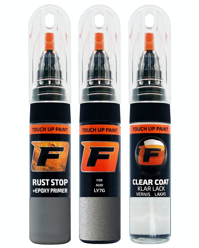 FIRANTO Lackstift Autolack Reparaturset für Audi LY7G Quarzgrau - 3-in-1 Autolack Kratzer Reparaturstift 15ml Grundierung, Klarlack von F FIRANTO