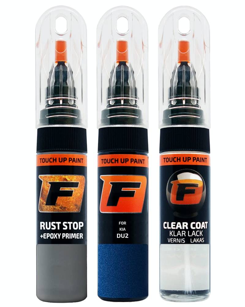 FIRANTO Lackstift Autolack Reparaturset für Kia DU2 Pacific Blue - 3-in-1 Autolack Kratzer Reparaturstift 15ml Grundierung, Klarlack von F FIRANTO