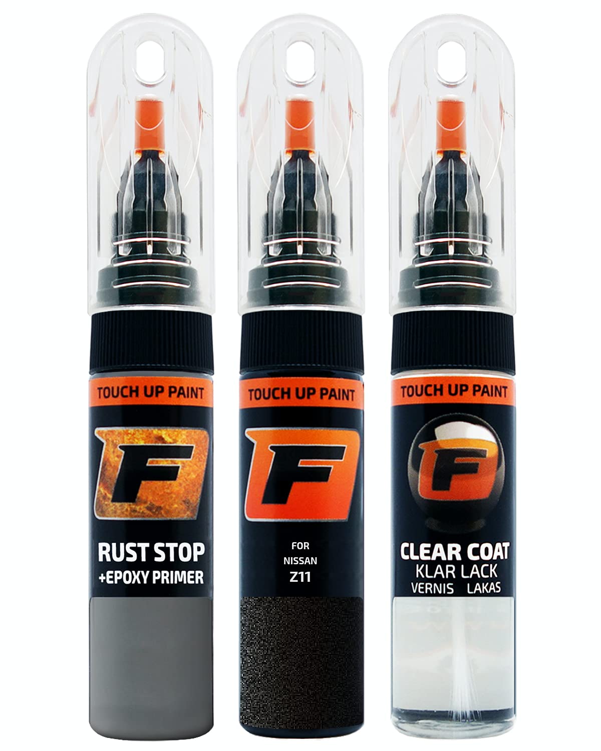 FIRANTO Lackstift Autolack Reparaturset für Nissan Z11 Enigma Black - 3-in-1 Autolack Kratzer Reparaturstift 15ml Grundierung, Klarlack von F FIRANTO