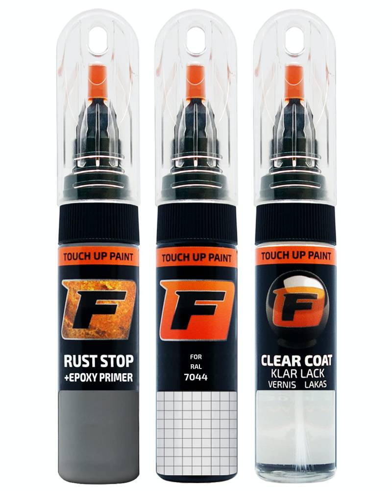 FIRANTO Lackstift Autolack Reparaturset für RAL 7044 Seidengrau - 3-in-1 Autolack Kratzer Reparaturstift 15ml Grundierung, Klarlack von F FIRANTO