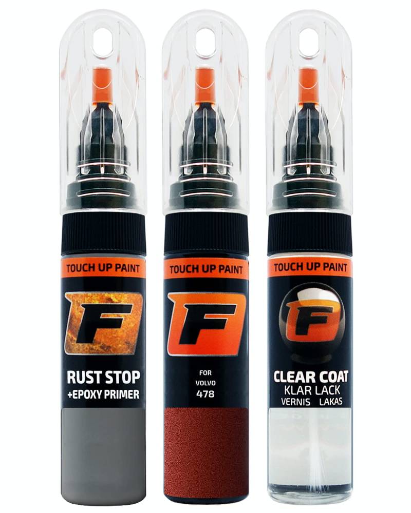FIRANTO Lackstift Autolack Reparaturset für Volvo 478 Maple Red - 3-in-1 Autolack Kratzer Reparaturstift 15ml Grundierung, Klarlack von F FIRANTO
