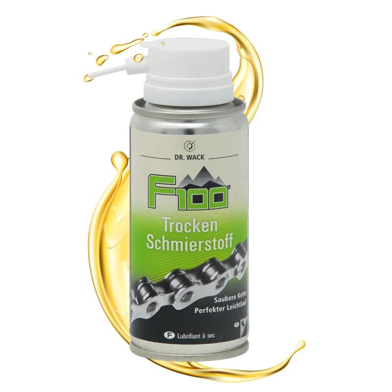 DR. WACK F100 Trocken Schmierstoff 100 ml - Kettenspray schmutz- & wasserabweisend - Schutz vor Korrosion & Verschleiß - Schmiermittel für alle Fahrräder - Hochwertige Fahrradpflege von Dr. Wack