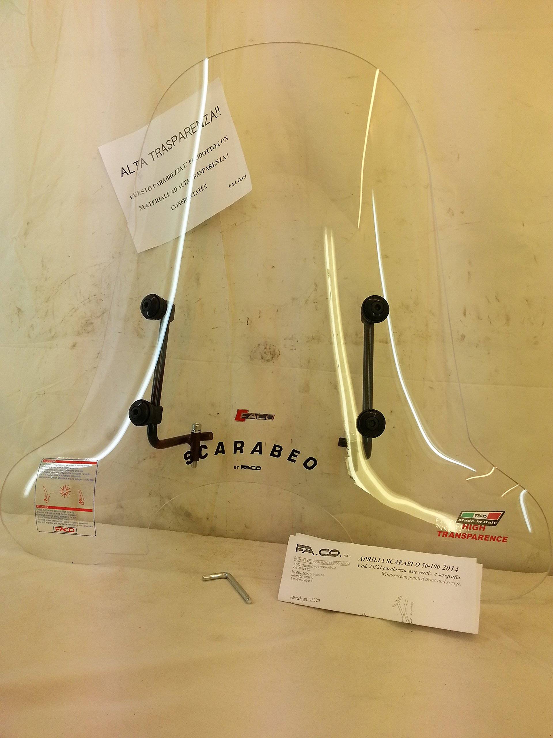 FACO Windschutzscheibe Aprilia Scarabeo 50-100 cc 2/4-Takt ab 2014, Schutz, Transparent, Mit Befestigungen, Motorrad FACO Windschutzscheibe Aprilia Scarabeo 50-100 cc 2/4-Takt ab 2014, Schutz, Transparent, Mit Befestigungen, Motorrad von FACO