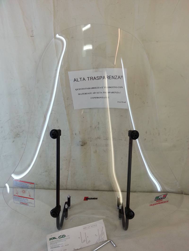 FACO Windschutzscheibe Piaggio FREE 50-100 cc, Klassisch, Transparent, Bolzenmontage, Motoroller von FACO