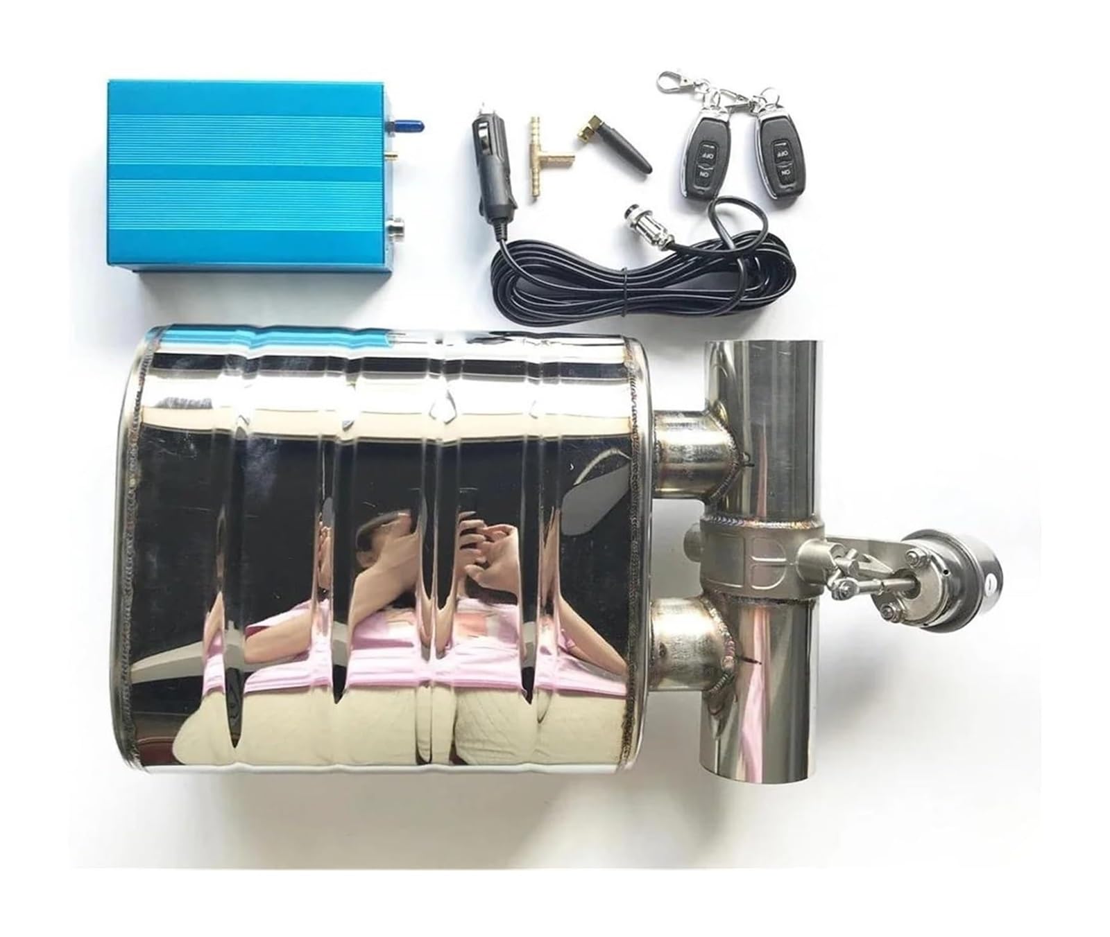 Auspuffblende Auto Auspuffrohr Vakuumpumpe Variabler Ventilschalldämpfer Fernbedienung Edelstahl Universell 63 Mm 2,5 Zoll(C+Vacuum Pump) von FAHBSTR
