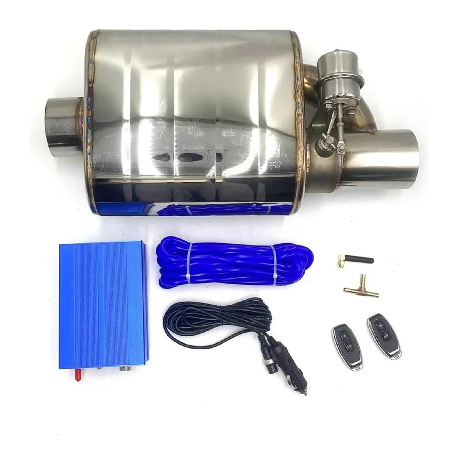 Auspuffblende Auto Auspuffrohr Vakuumpumpe Variabler Ventilschalldämpfer Fernbedienung Edelstahl Universell 63 Mm 2,5 Zoll(D+Vacuum Pump) von FAHBSTR