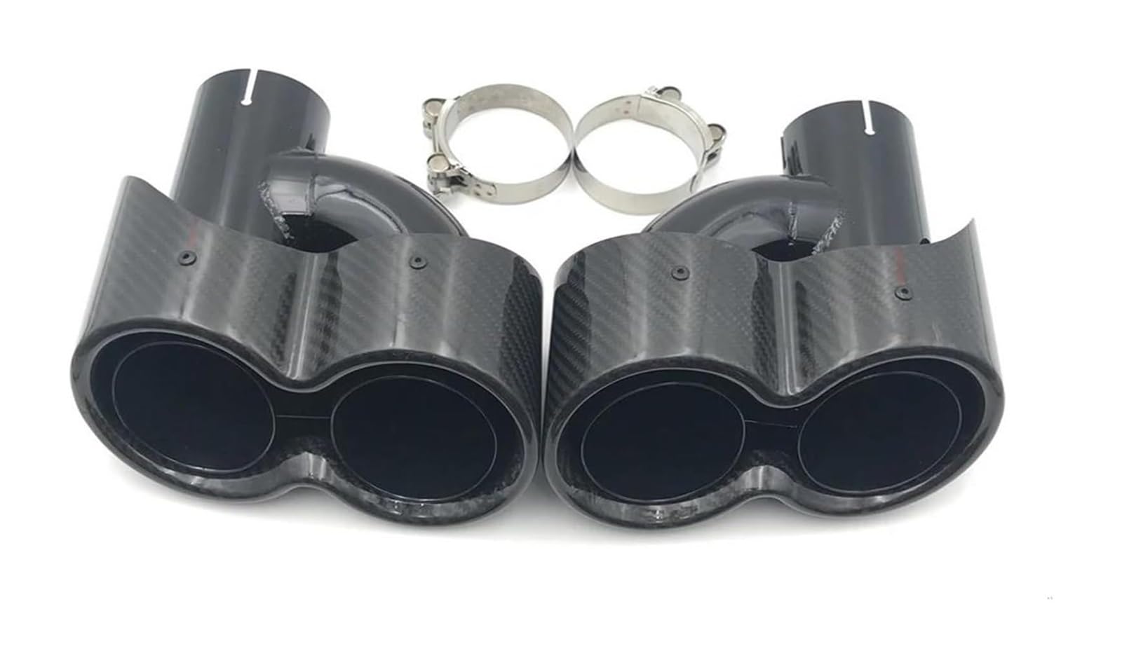 Auspuffblende Glänzend Carbon + Schwarz Edelstahl Doppel Auspuffrohr Ende Schalldämpfer Spitze Universal H Modell Auto Tuning 1 Paar(63 IN 200 OUT) von FAHBSTR