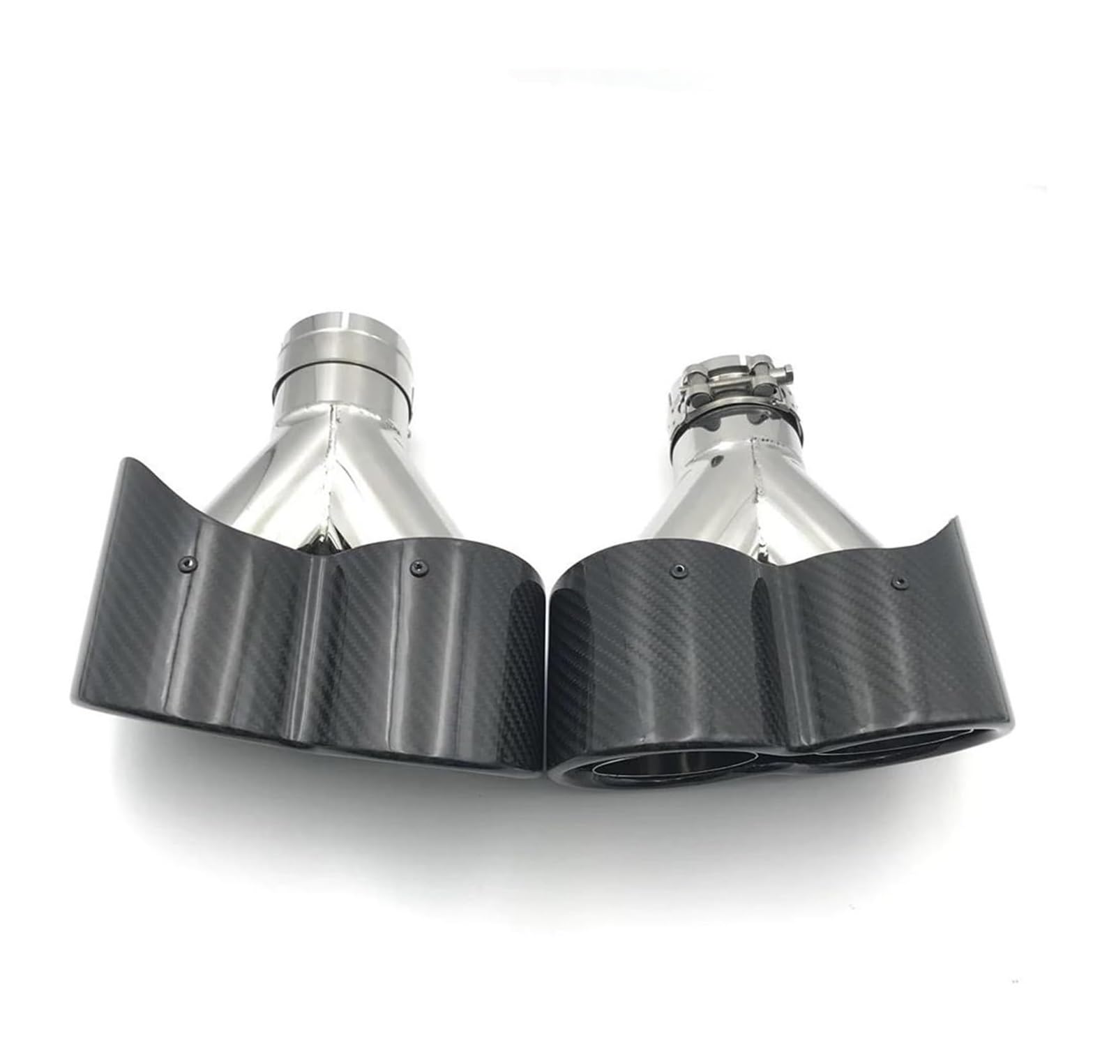 Auspuffblende Glänzend Carbon + Silber Edelstahl Doppel Auspuffrohr Ende Schwanz Schalldämpfer Spitze Universal Y Modell Auto Tuning 1 Paar(54 IN 180 OUT) von FAHBSTR