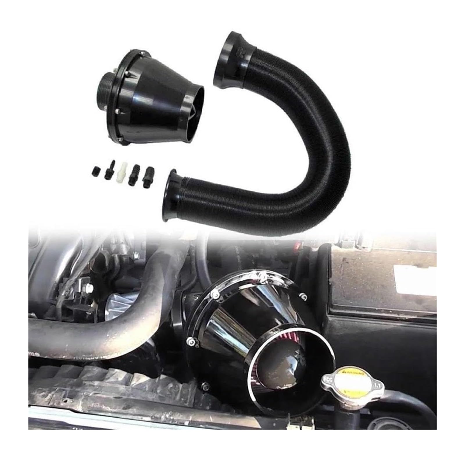 Auto Entlüftungsrohr Universeller 76 Mm Luftfilter Modifizierter Pilzkopf Ansaugbalg SUV Hoher Durchfluss Kaltrohrreiniger Air Box Ansaugschlauch(Schwarz) von FAHBSTR