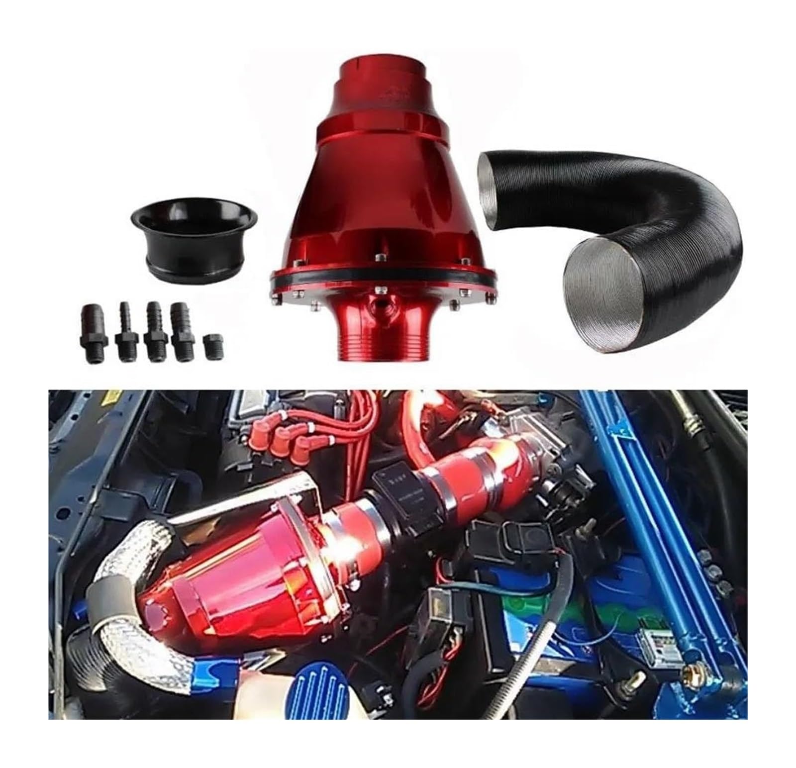 Auto Entlüftungsrohr Universeller 76 Mm Luftfilter Modifizierter Pilzkopf Ansaugbalg SUV Hoher Durchfluss Kaltrohrreiniger Air Box Ansaugschlauch(rot) von FAHBSTR