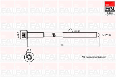 Fai Autoparts Zylinderkopfschraubensatz [Hersteller-Nr. B701] für Alfa Romeo, Chevrolet, Fiat, Irmscher, Opel, Saab, Vauxhall, Westfield von FAI AutoParts