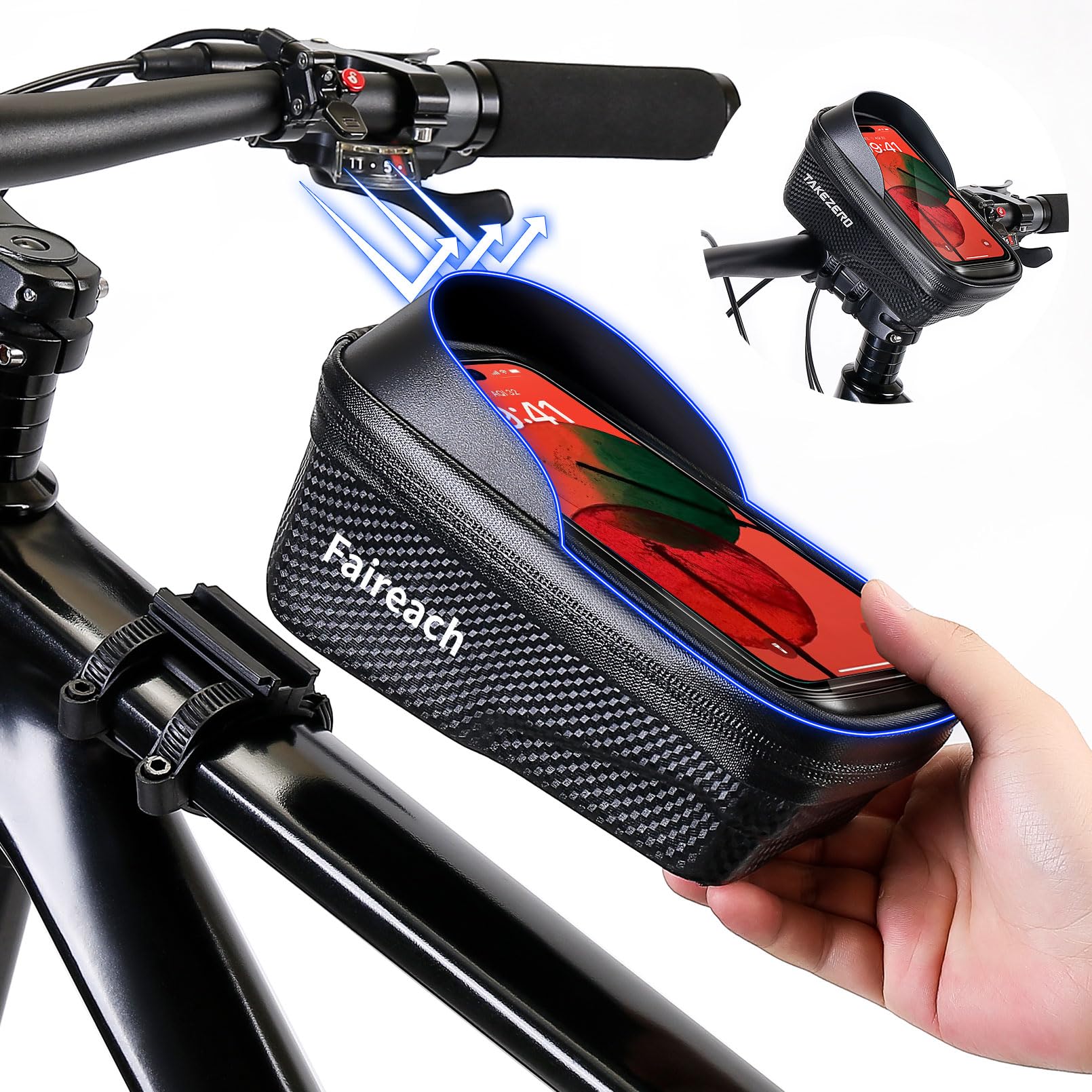 Faireach Fahrradtasche Rahmen Schnellverschluss, Fahrrad Rahmentasche Wasserdicht mit Große Kapazität Handytasche Fahrrad mit 0.25mm Touchscreen, Face ID für Smartphones 5,5-7 Zoll Faireach Fahrradtasche Rahmen Schnellverschluss, Fahrrad Rahmentasche Wasserdicht mit Große Kapazität Handytasche Fahrrad mit 0.25mm Touchscreen, Face ID für Smartphones 5,5-7 Zoll von Faireach