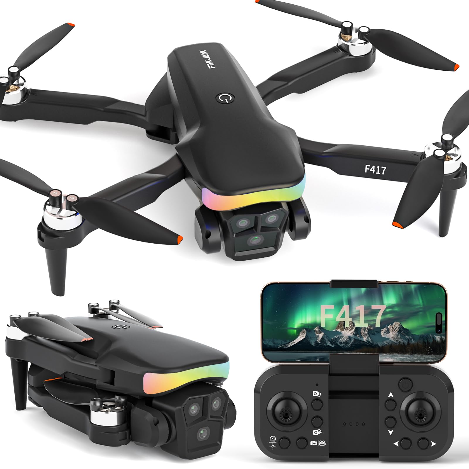 F417 FPV Drohne mit Kamera 1080P HD Dual-Kamera,90° Einstellbarer Winkel,LED-Leiste,Optische Flussortung,Modulare Batterie,APP-Steuerung,Ein-Knopf-Start/Landung,3D-Flip,Ideal für Kinder & Anfänger C0 F417 FPV Drohne mit Kamera 1080P HD Dual-Kamera,90° Einstellbarer Winkel,LED-Leiste,Optische Flussortung,Modulare Batterie,APP-Steuerung,Ein-Knopf-Start/Landung,3D-Flip,Ideal für Kinder & Anfänger C0 von FAKJANK