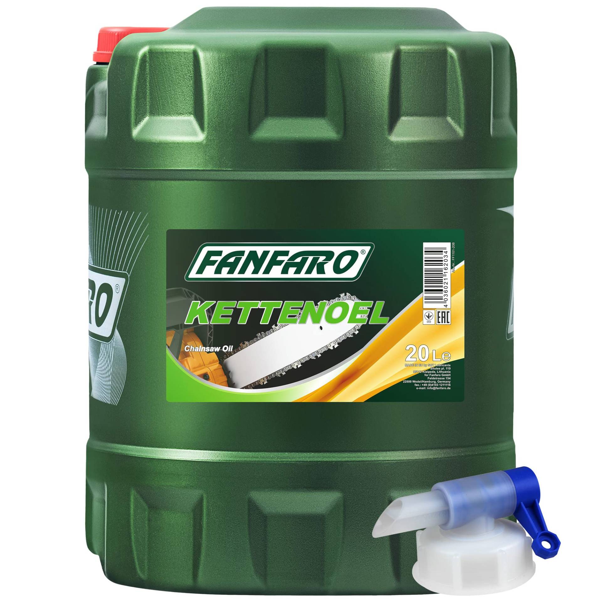 20 Liter FANFARO FF1101-20 Kettenoel Chain Saw Oil Schmieröl + Auslaufhahn von FANFARO
