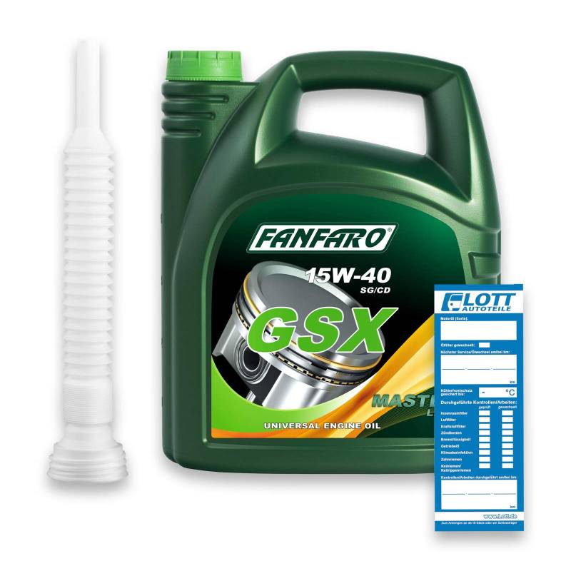 FANFARO 5L 15W-40 Motoröl GSX - API SG/CD - Hochwertiges Mineralöl - Benzin- und Dieselmotoren + Öl Ablassschlauch von FANFARO