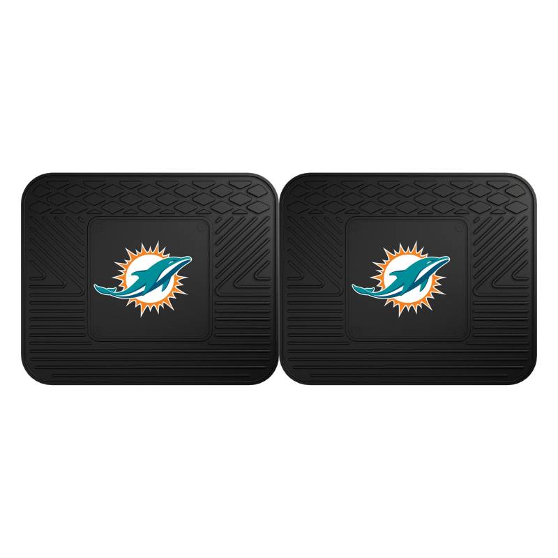 FANMATS 12314 NFL Miami Dolphins Back Row Utility Automatten – 2-teiliges Set, 35,6 cm. x 43,2 cm, Allwetterschutz, universelle Passform, tiefes Resevoir-Design, geformtes Team-Logo von FANMATS